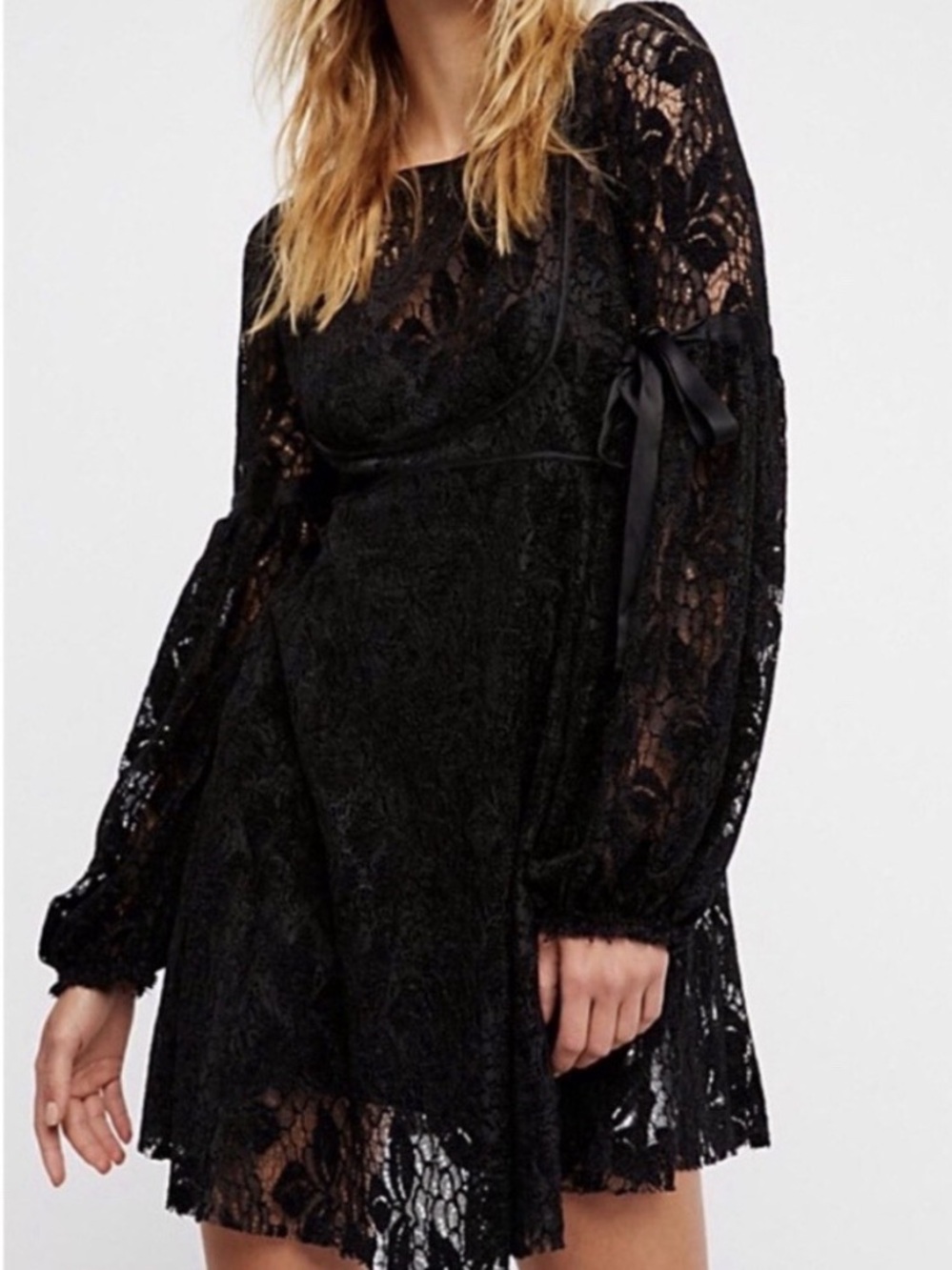 Free People Ruby Lace Mini Dress Black Women's Size Small